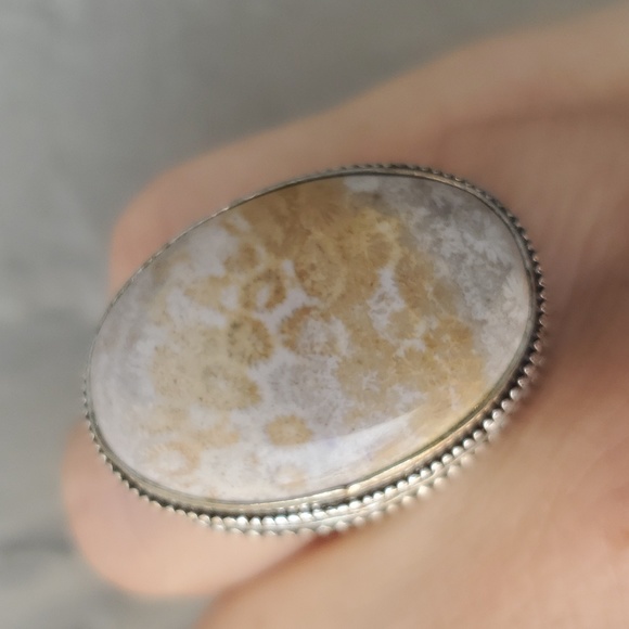 New Oversized Fossil Coral 925 Silver Ring. - Picture 8 of 15